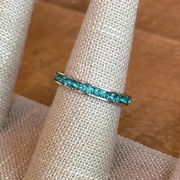 Blue Zircon Colored CZ Stainless Steel Eternity Band Ring December Birthstone - Picture 4 of 7